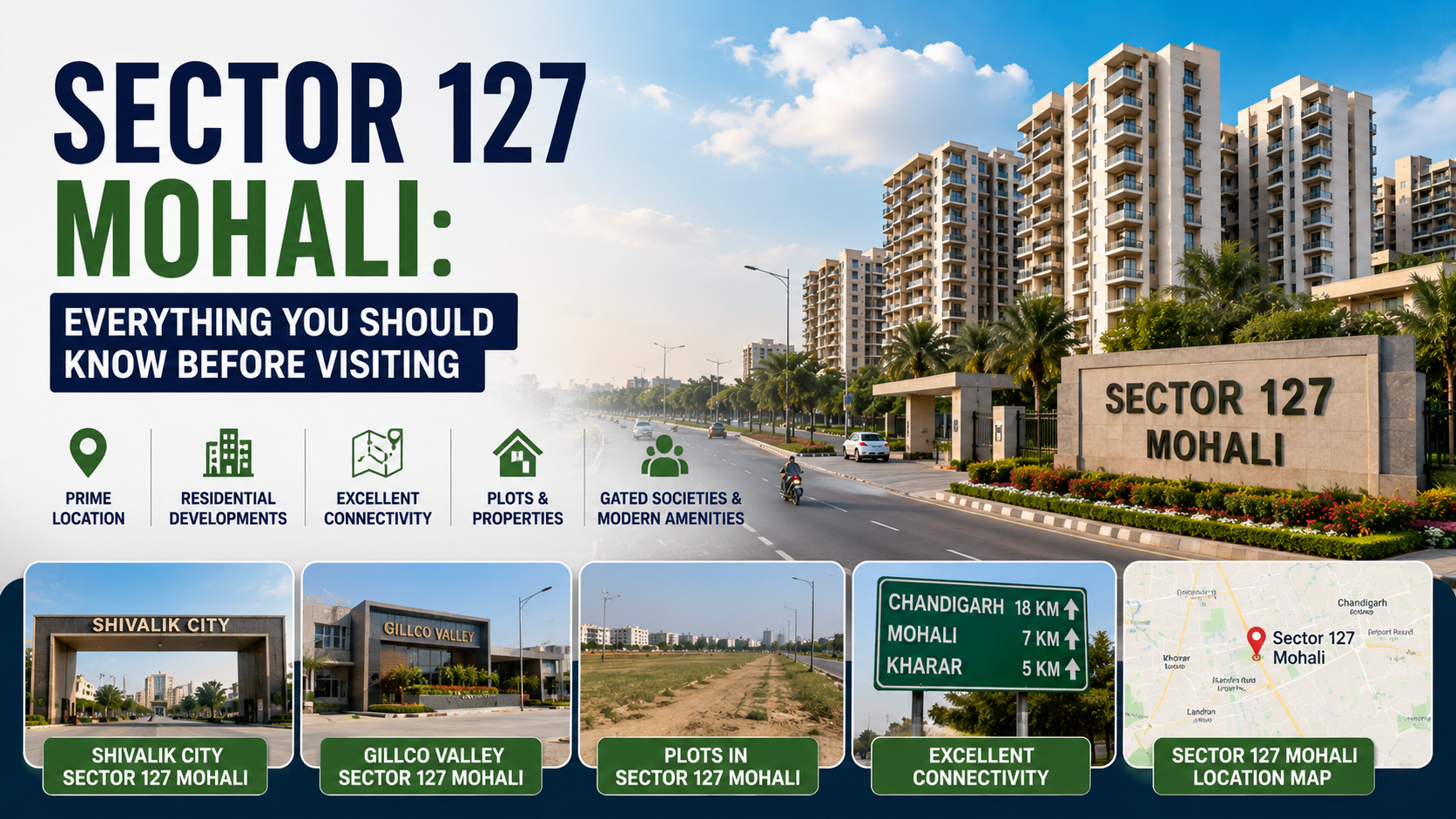 Sector 127 Mohali with residential developments, roads and surrounding locality