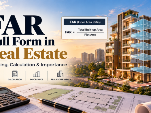 FAR full form in real estate showing floor area ratio calculation for a building