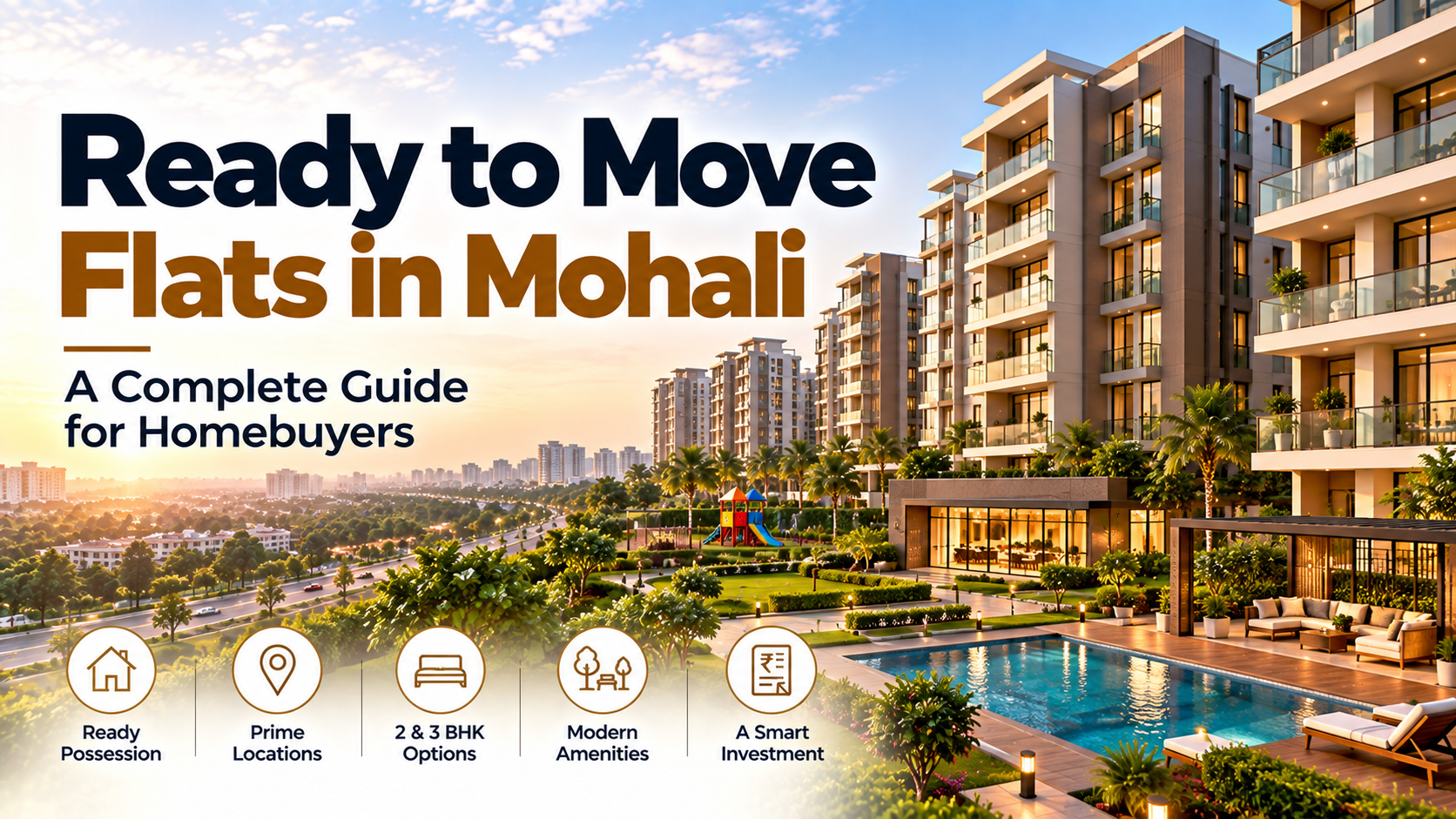Ready to move flats in Mohali showing modern apartments with landscaped amenities and residential surroundings